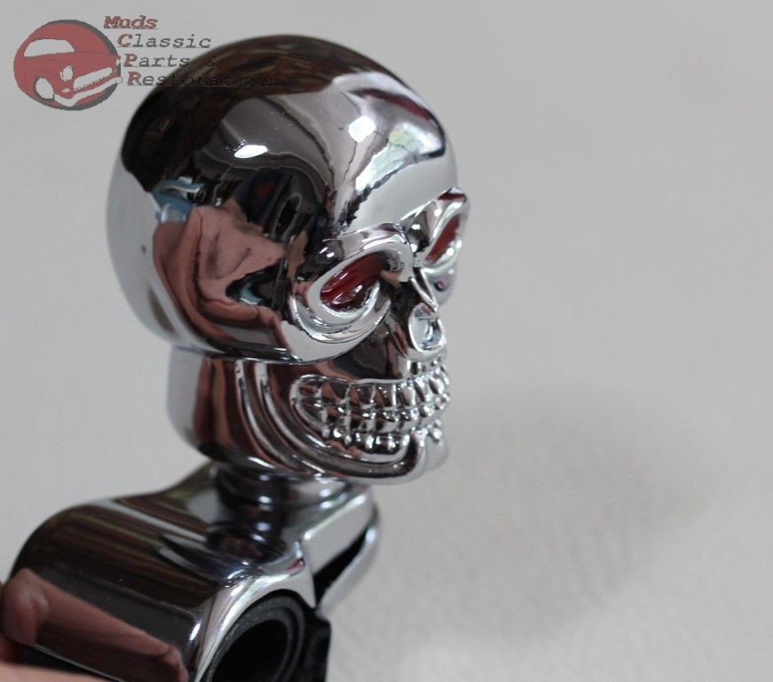 Custom Chrome Skull Suicide Spinner Steering Wheel Clamp On Brody Style Knob New eBay